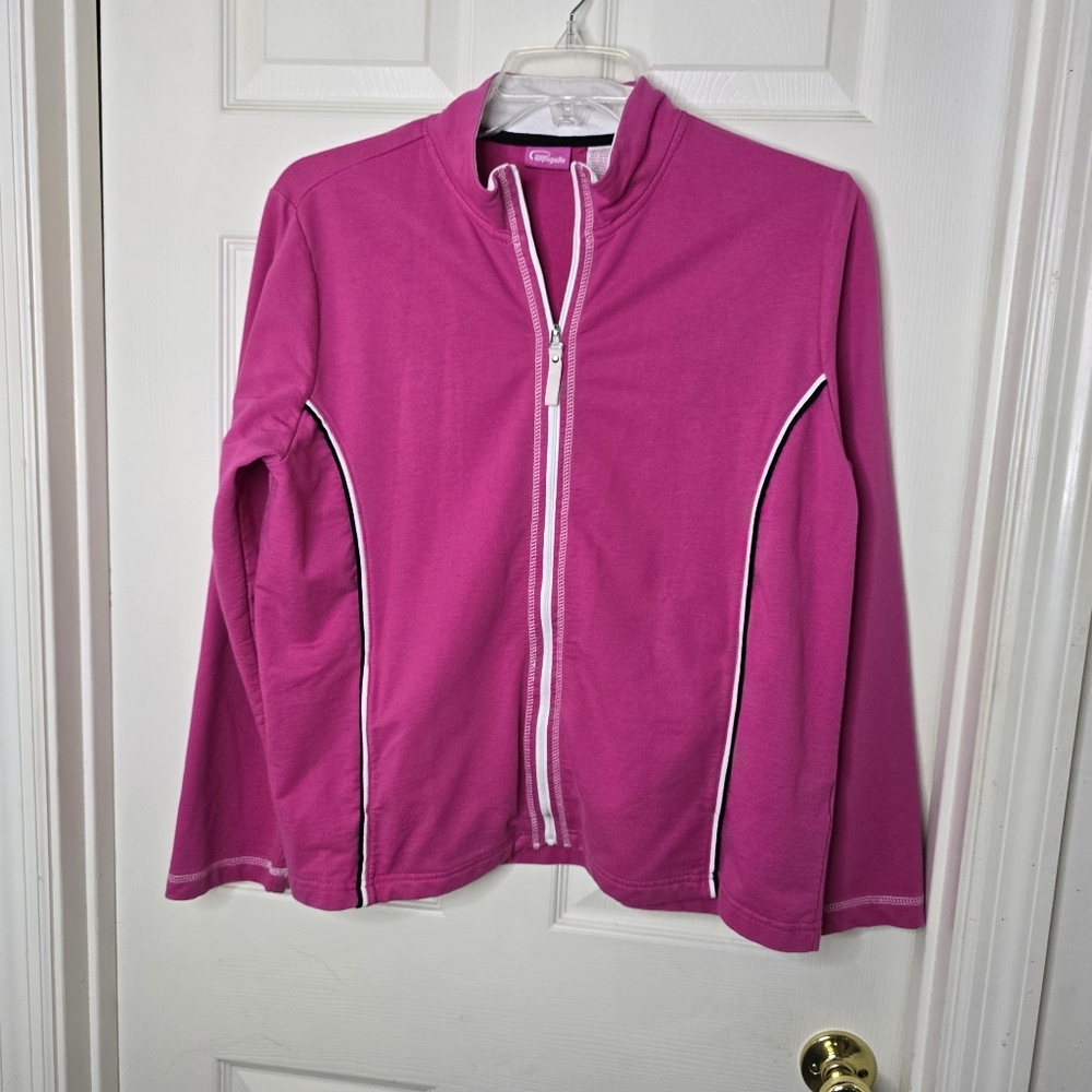 Y2K Pappagalo Pink White Trim Knit Full Zip Jacket Womens‎ XL
